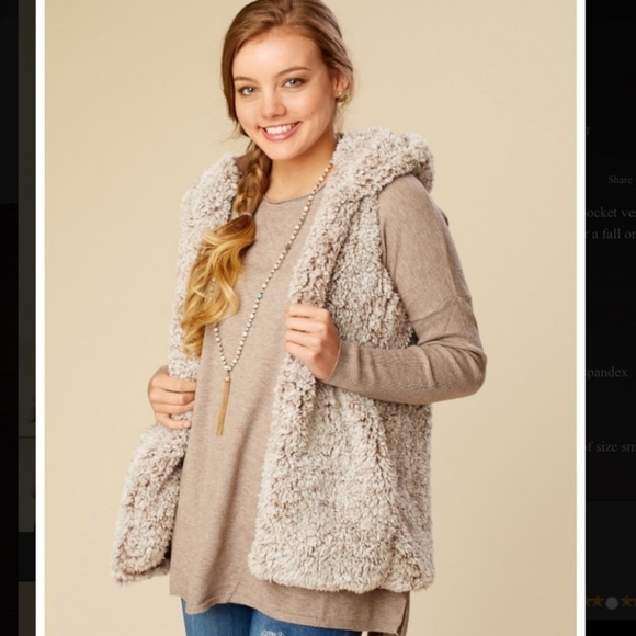 Altar'd State Hooded Vest Sz S Soft Faux Fur Fleece Open Front Brown Small - Picture 1 of 8